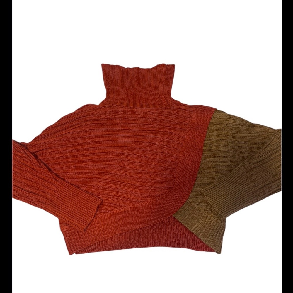 Fashion Nova Two-Tone Rust and Olive Turtleneck Sweater